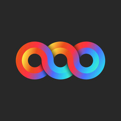 Infinity 3d logo rainbow gradient, endless 3 circles geometric shape from chain loops bright pattern.