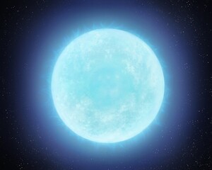 Bright blue star on the background of space. 3d illustration.