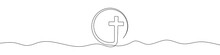 Continuous Line Drawing Of Christian Cross. Religious Cross One Line Icon. One Line Drawing Background. Vector Illustration. Cross Black Icon