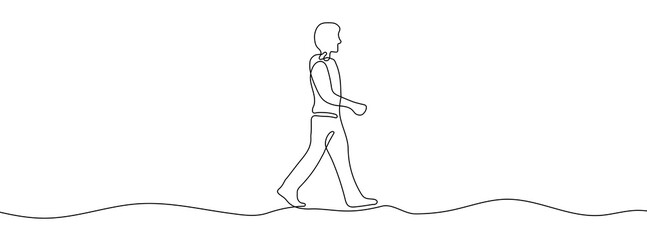 Wall Mural - Continuous linear drawing of walking person. Vector illustration. Walking man