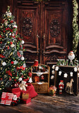 Fototapeta  - Christmas background with Christmas tree and vintage style decors