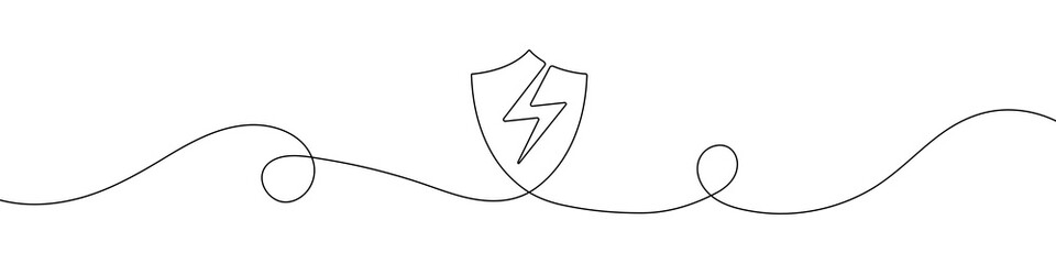 Wall Mural - continuous linear drawing of shield with lightning. safety concept. abstract background drawn with o