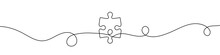 Continuous Linear Drawing Of Puzzle. Puzzle Piece Icon. One Line Drawn Background. Vector Illustration. Abstract Linear Background