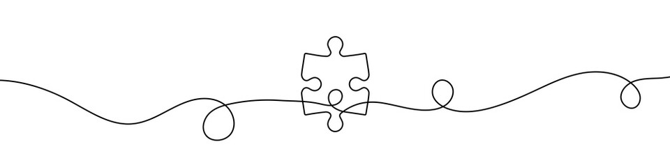 Wall Mural - continuous linear drawing of puzzle. puzzle piece icon. one line drawn background. vector illustrati