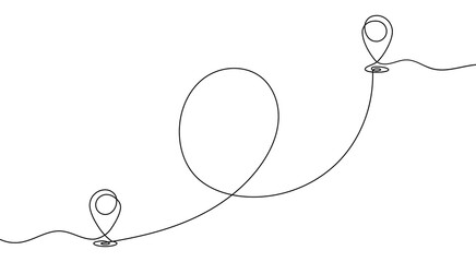 Wall Mural - map pin line background. one line drawing background. continuous line drawing of route. vector illus