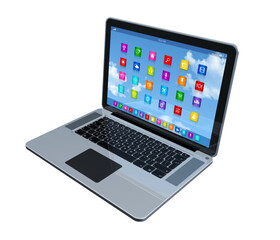 Canvas Print - 3D Laptop Computer - apps icons interface - isolated on transparent background