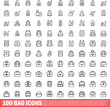 © ylivdesign - 100 bag icons set. Outline illustration of 100 bag icons vector set isolated on white background