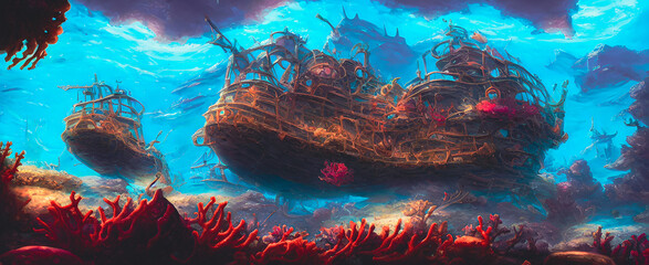 Wall Mural - Artistic concept painting painting of a underwater landscape