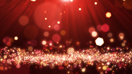 Wall Mural - red glow particle background, christmas xmas valentine, red glitter bokeh vintage lights ray beam.