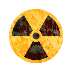 Wall Mural - Radiation sign. Danger radioactive warning isolated on white background. Contamination symbol. Yellow trefoil icon on old metal. Threat dirty nuclear bomb. Atomic hazard. Vector illustration