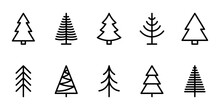 Set Christmas Tree Icons In Line Style
