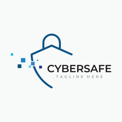 Wall Mural - creative technology digital cyber security logo template design with modern shield and key protectio