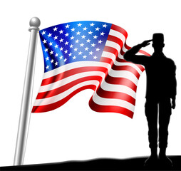 Wall Mural - Saluting Soldier Patriotic American Flag Design