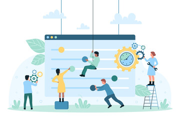 Wall Mural - Online service for account or computer system customization vector illustration. Cartoon tiny people control and edit settings with sliders and toggles, work of admins from technical support