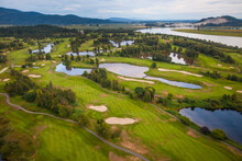 Aerial View Of Golf Course In Mountains