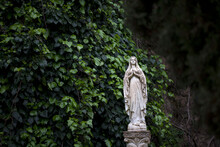 A Sculpture Of The Virgin Mary Decorates A Garde In Zahara De La Sierra, Sierra De Grazalema Natural Park, Cadiz Province, Andalusia, Spain