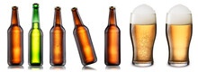 Collection Of Beer Bottles And Glasses Of Beer. Transparency Mask