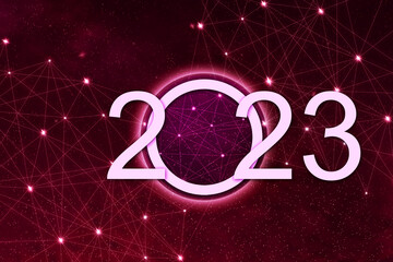 Wall Mural - 2023. Numbers against the background of the cosmic sky. Holidays.