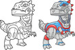 cartoon robot dinosaur tyrannosaurus, coloring book, funny illustration
