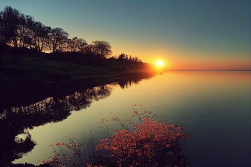 Wall Mural - Beautiful nature Body Of Water During Daytime Sunset Sunrise Nature Landscape