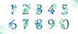 Watercolor floral numbers with flowers and leaves. Flowers composition for logo, cards, branding, etc