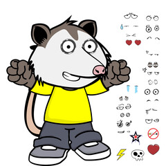 Wall Mural - cute possum character cartoon kawaii expressions set pack in vector format