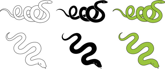 Wall Mural - Green Snake Clipart- Outline, Silhouette & Color