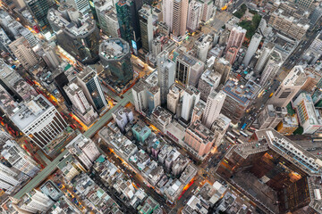 Poster - Aerial view of Hong Kong city in the evening