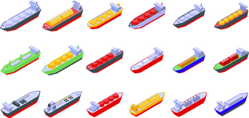 Wall Mural - Gas carrier ship icons set isometric vector. Gas energy. Pipe fuel