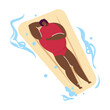 Woman surfing, sunbathing flat vector illustration. Summer resort, vacation, water activity concept for banner, website design