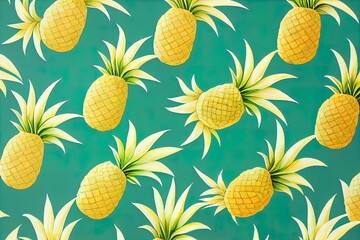  a pattern of pineapples on a green background. Generative AI