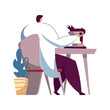 Student in lab isolated flat vector illustration. Cartoon scientists conducting research or chemical tests. Chemistry, medicine and science concept