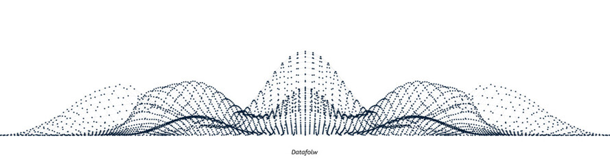 Vector abstract composition made of particles and wireframe. Concept design of digital landscape, data array, signal.