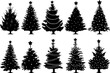 new year, christmas trees set silhouette design isolated vector
