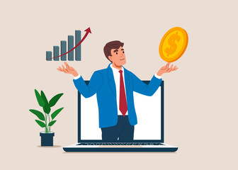 Businessman compare between value and growth stock in his hand. Choosing asset for earning and profit in market. Value stock vs growth stock, comparison between investing.