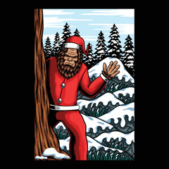 Wall Mural - Bigfoot costume santa vector illustration 