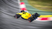 Yellow Racing Car In Panning Shots 3D Illustration