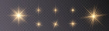 Set Of Bright Gold Stars With Highlights. Vector Png	
