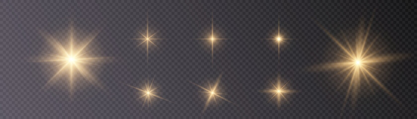 Poster - Set of bright gold stars with highlights. vector png	
