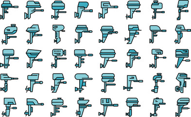 Wall Mural - Outboard motor icons set outline vector. Boat engine. Propeller motorboat color flat isolated