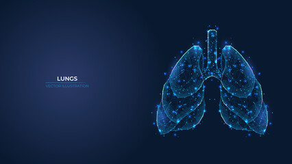 Futuristic abstract symbol of the human lung. Concept blue respiratory system, pneumonia, asthma. Low poly geometric 3d wallpaper background vector illustration.