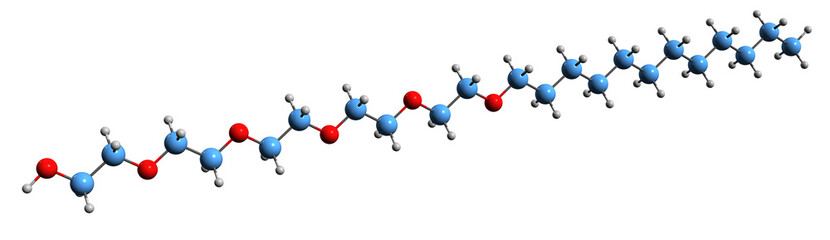 Wall Mural -  3D image of Pentaethylene glycol monododecyl ether skeletal formula - molecular chemical structure of nonionic surfactant C12E5 isolated on white background