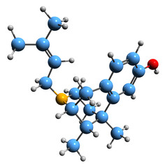 Sticker -  3D image of Pentazocine skeletal formula - molecular chemical structure of painkiller isolated on white background
