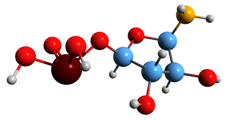 Sticker -  3D image of Phosphoribosylamine skeletal formula - molecular chemical structure of biochemical intermediate isolated on white background