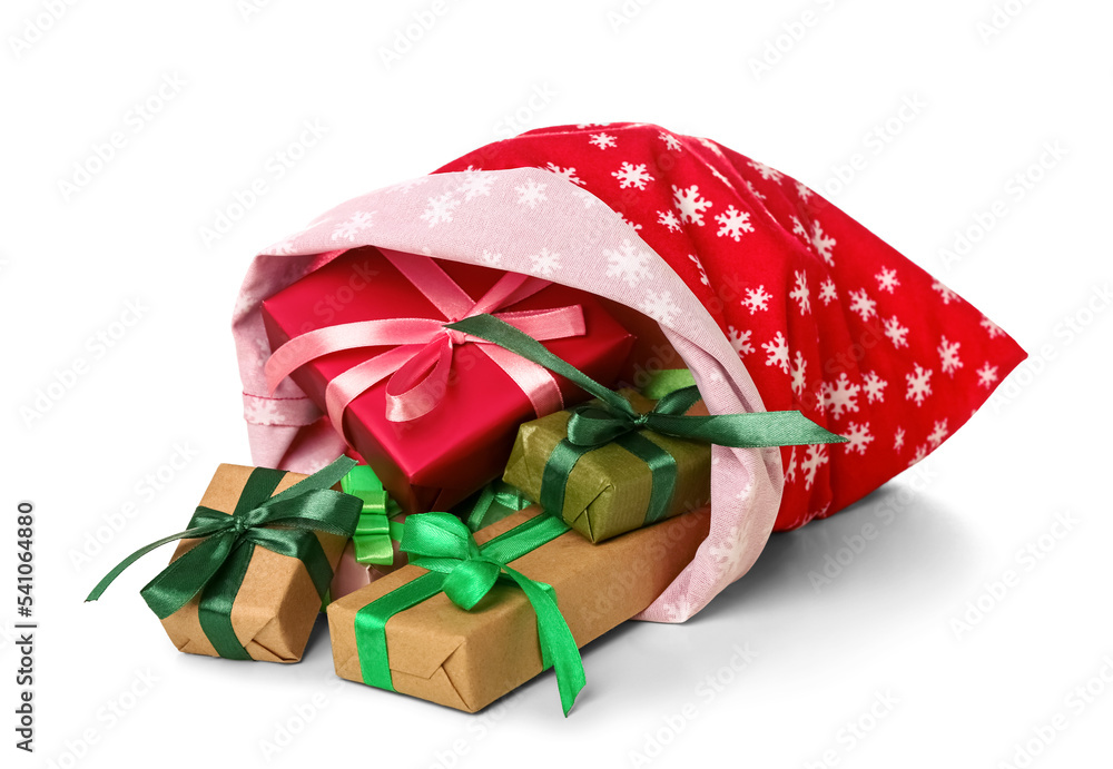 Santa bag with gifts isolated on white background