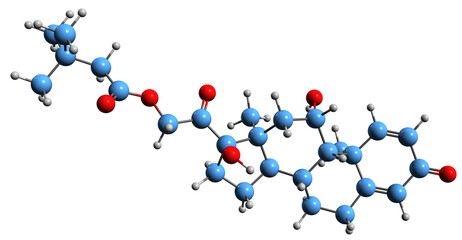 Canvas Print - 3D image of Prednisolone tebutate skeletal formula - molecular chemical structure of  synthetic glucocorticoid corticosteroid isolated on white background
