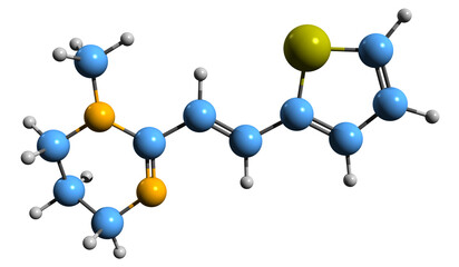 Poster -  3D image of Pyrantel skeletal formula - molecular chemical structure of antihelminthic medication isolated on white background