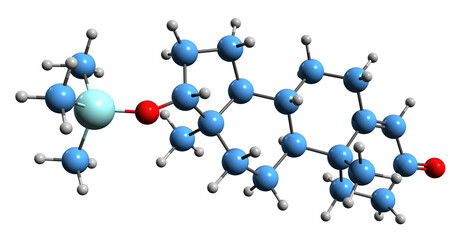 Canvas Print - 3D image of Silandrone skeletal formula - molecular chemical structure of Testosterone O-trimethylsilyl ether isolated on white background