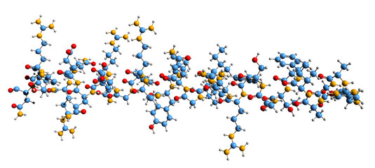 Poster -  3D image of Somatotropin releasing hormone skeletal formula - molecular chemical structure of  peptide hormone SRH isolated on white background
