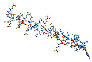 Sticker -  3D image of Somatoliberin skeletal formula - molecular chemical structure of growth hormone–releasing hormone isolated on white background